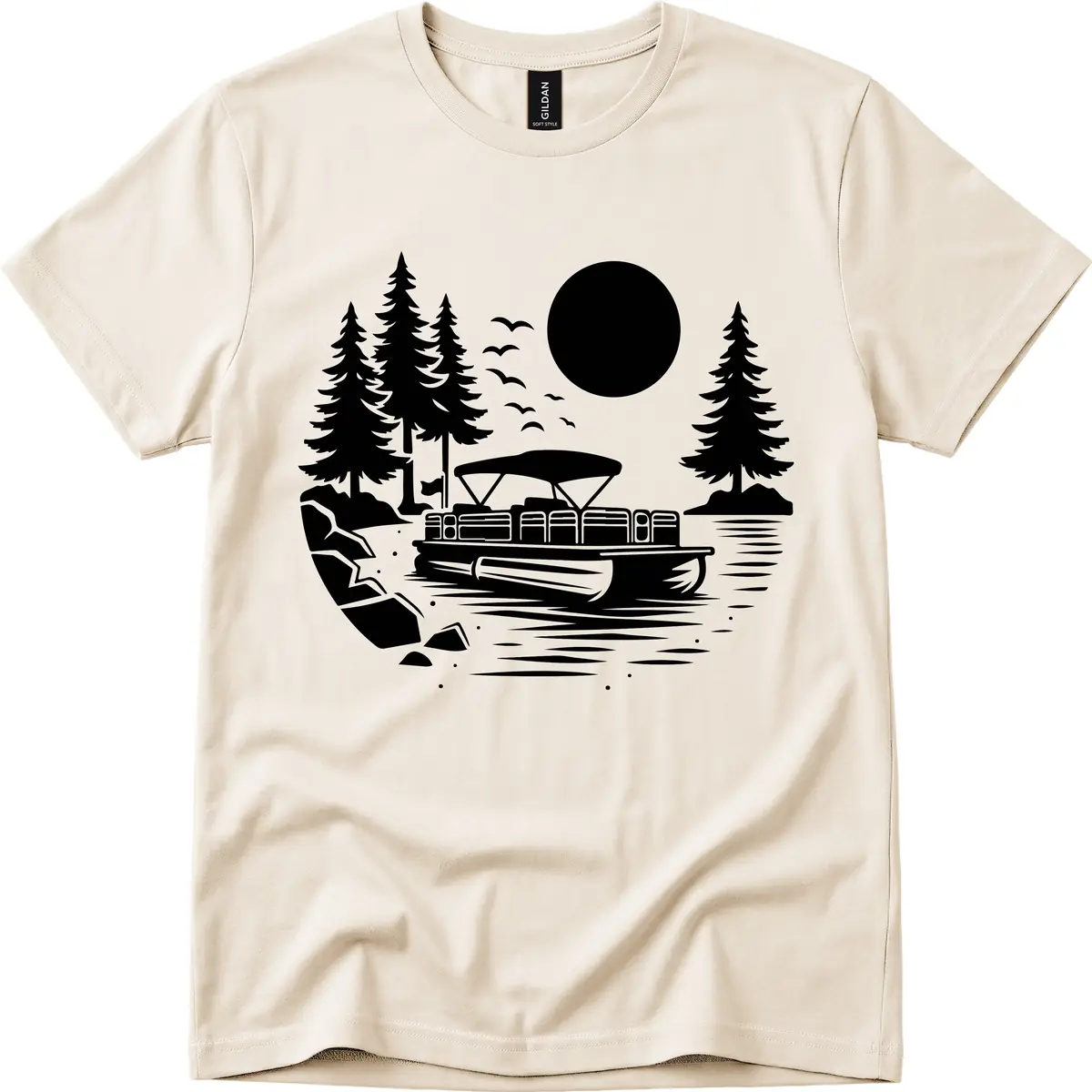 Pontoon Boat Sunset Scene T-Shirt in Natural