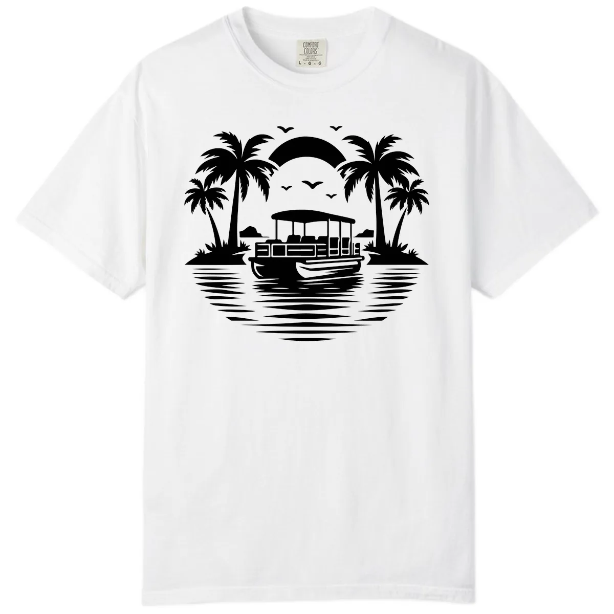 Pontoon Boat Tropical Sunset Comfort Color in White