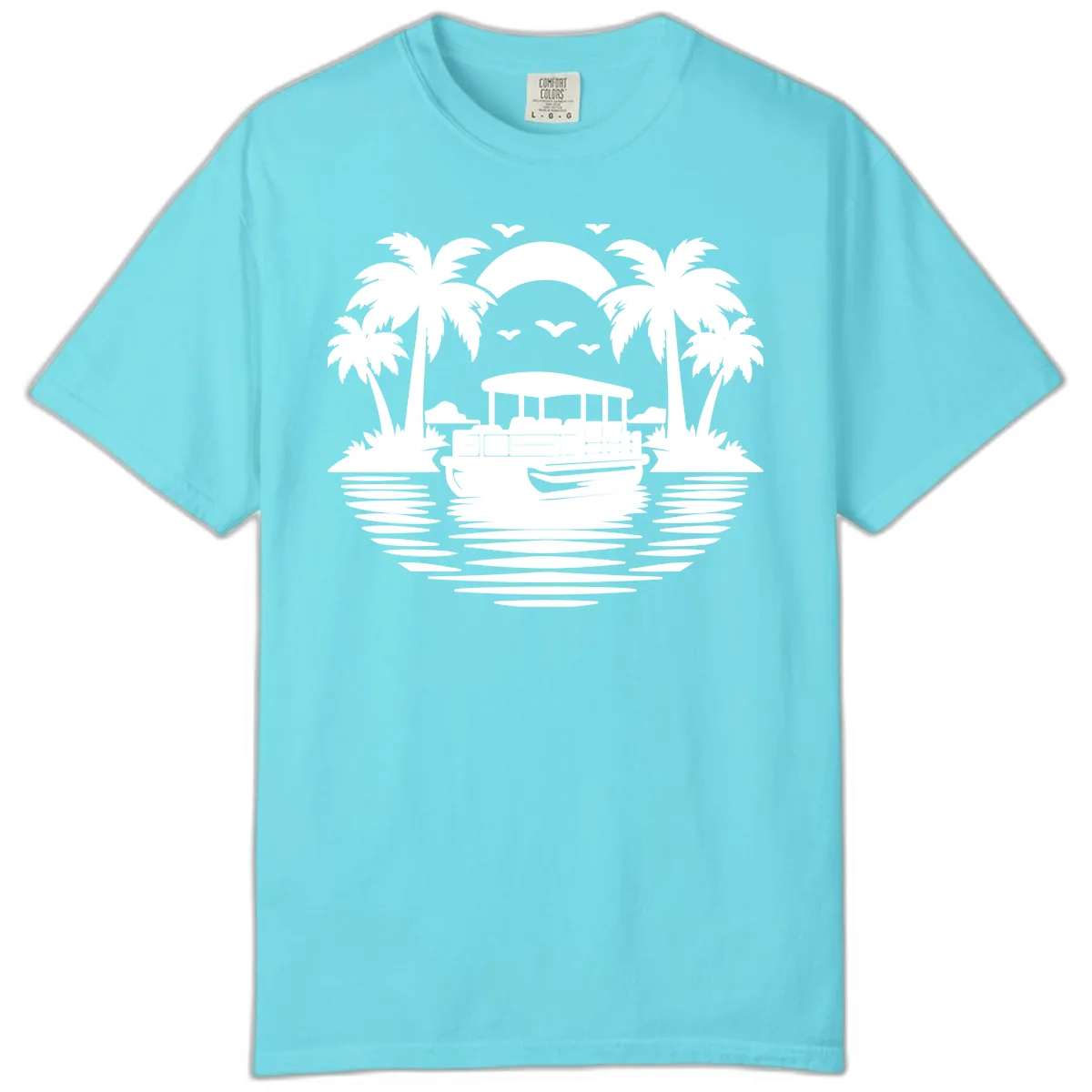 Pontoon Boat Tropical Sunset Comfort Color in Lagoon Blue