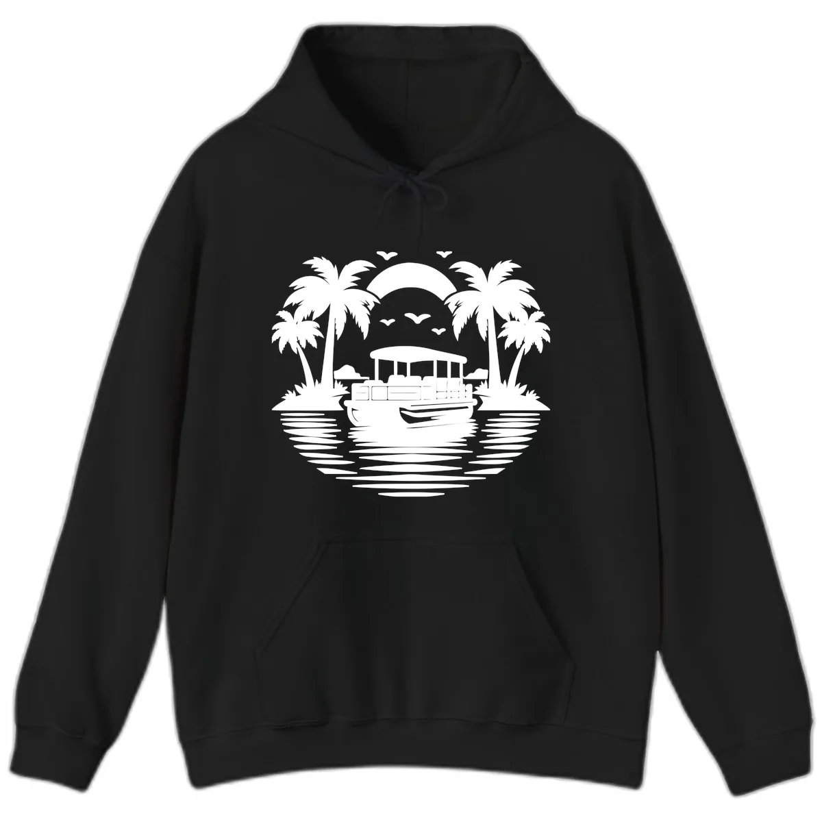 Pontoon Boat Tropical Sunset Hoodie in Black
