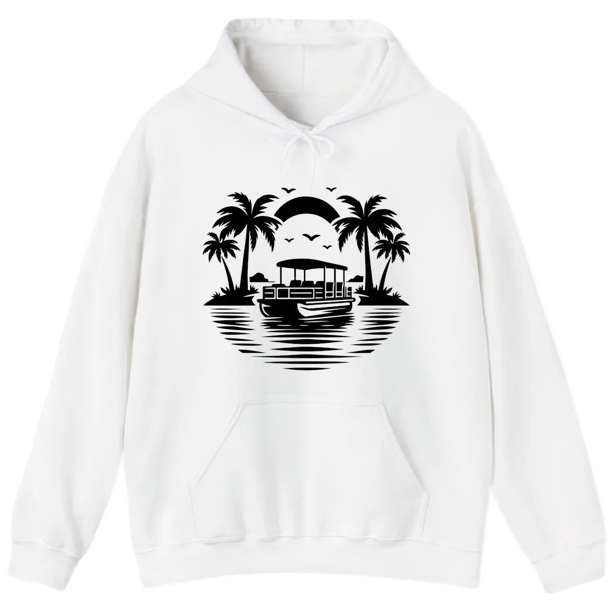 Pontoon Boat Tropical Sunset Hoodie in White