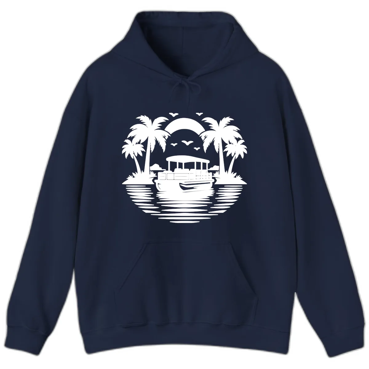 Pontoon Boat Tropical Sunset Hoodie in Navy