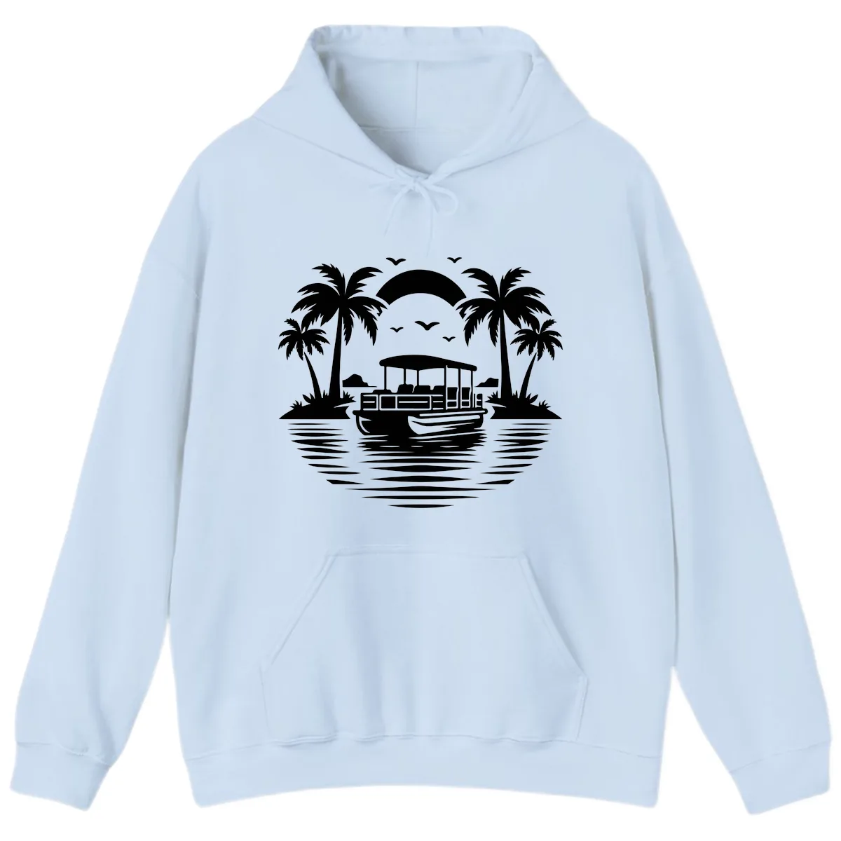 Pontoon Boat Tropical Sunset Hoodie in Light Blue