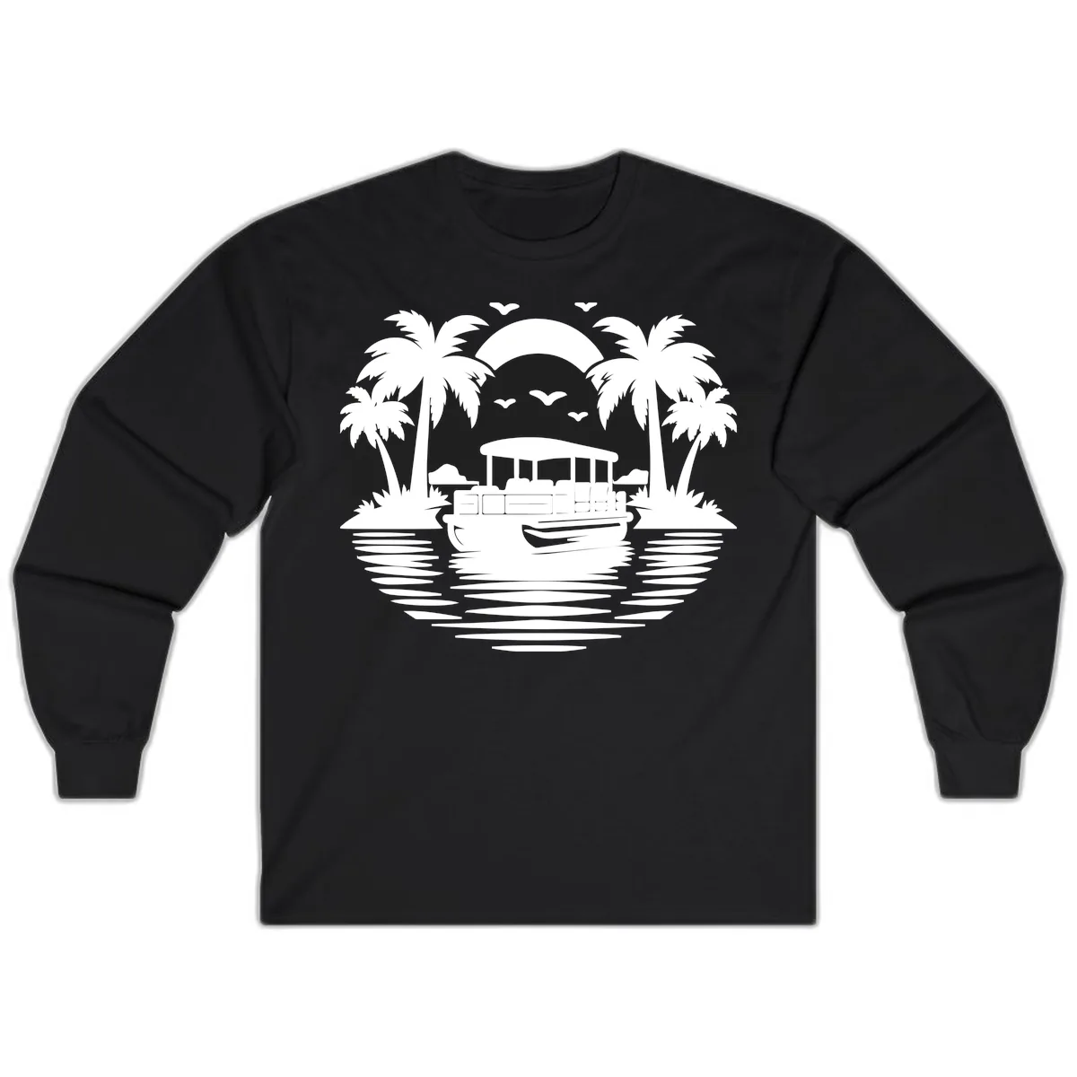 Pontoon Boat Tropical Sunset Long Sleeve in Black
