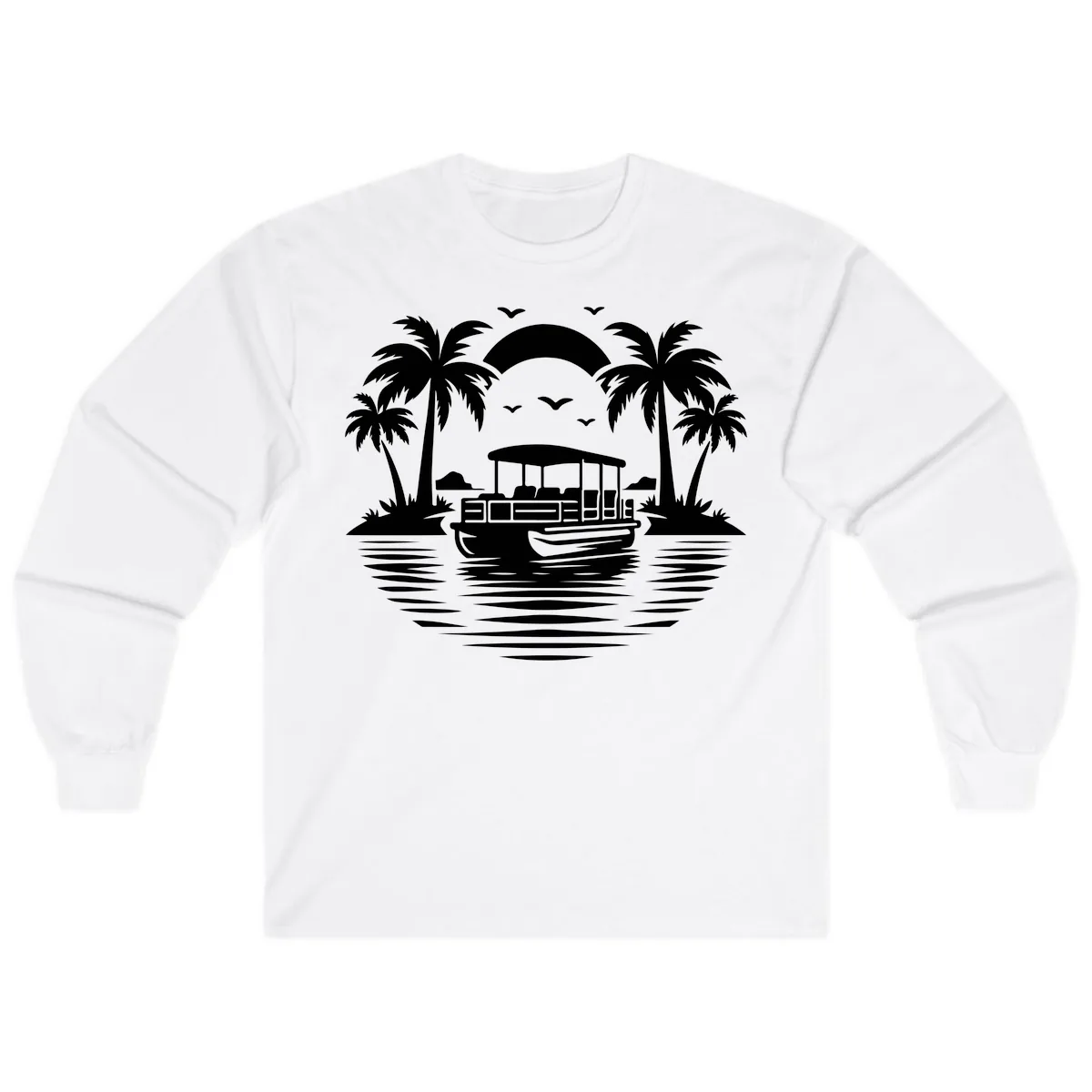 Pontoon Boat Tropical Sunset Long Sleeve in White