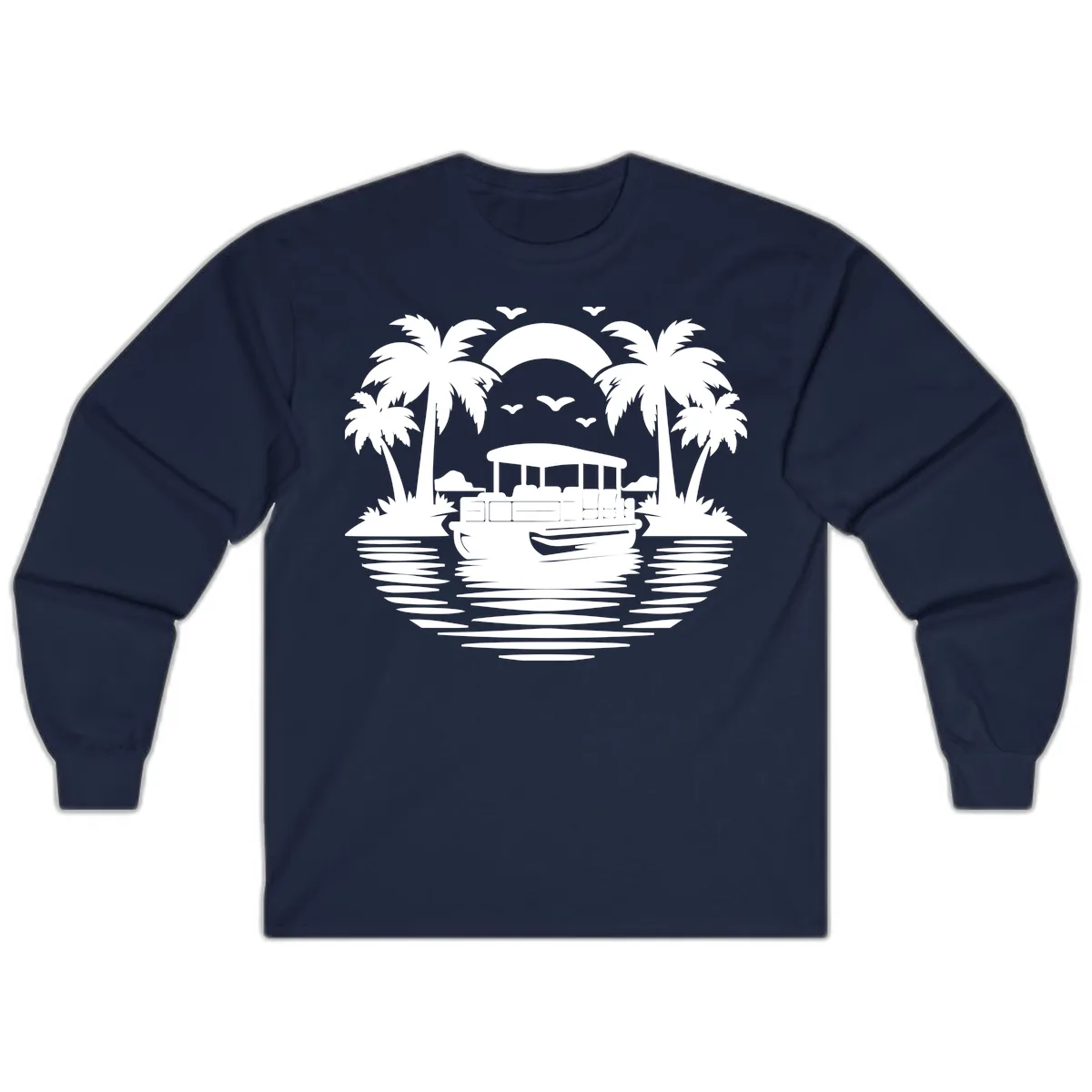 Pontoon Boat Tropical Sunset Long Sleeve in Navy