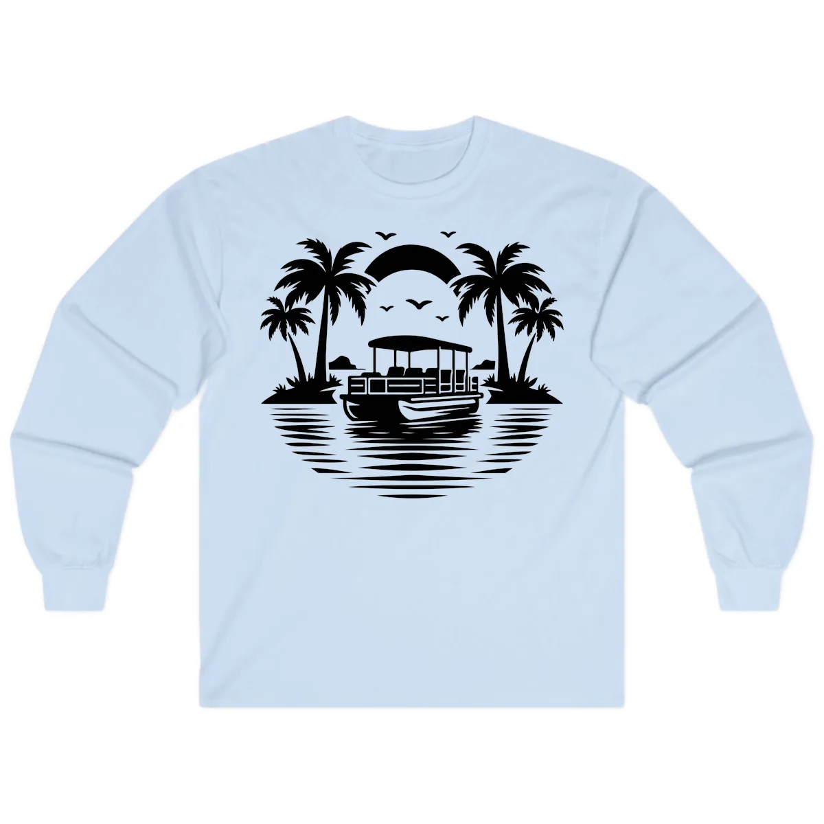 Pontoon Boat Tropical Sunset Long Sleeve in Light Blue