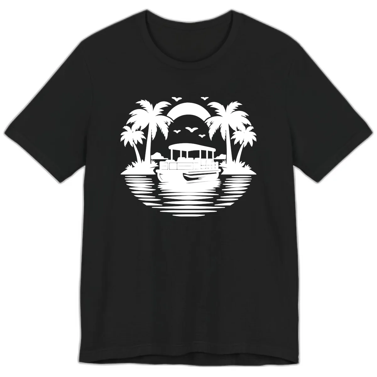 Pontoon Boat Tropical Sunset Premium T-Shirt in Black