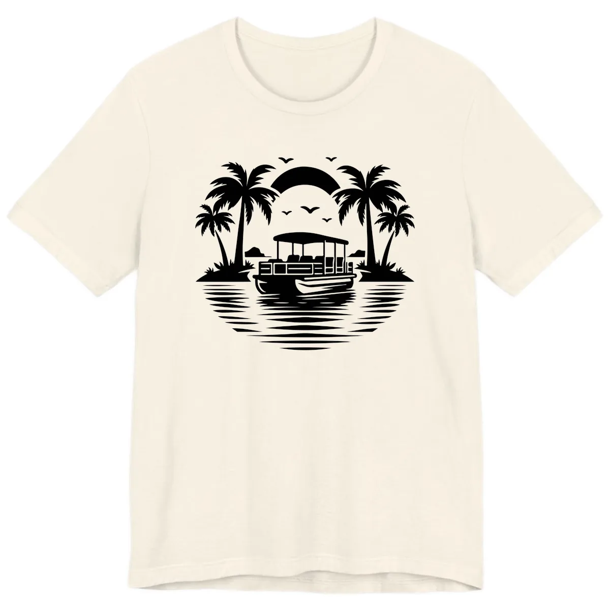 Pontoon Boat Tropical Sunset Premium T-Shirt in Natural