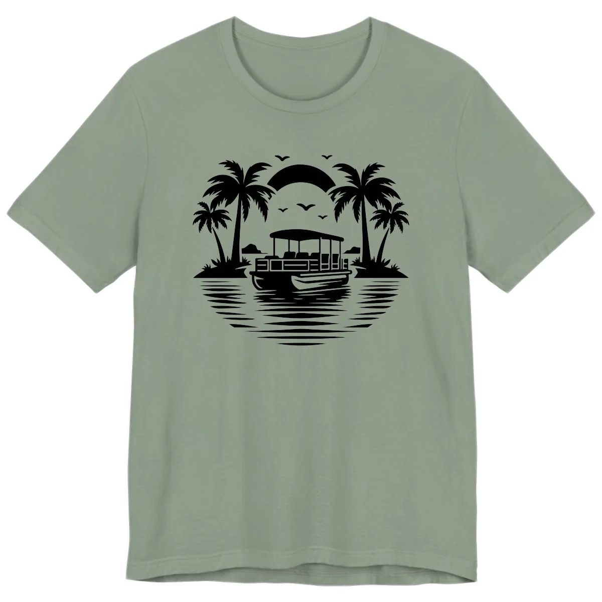 Pontoon Boat Tropical Sunset Premium T-Shirt in Sage