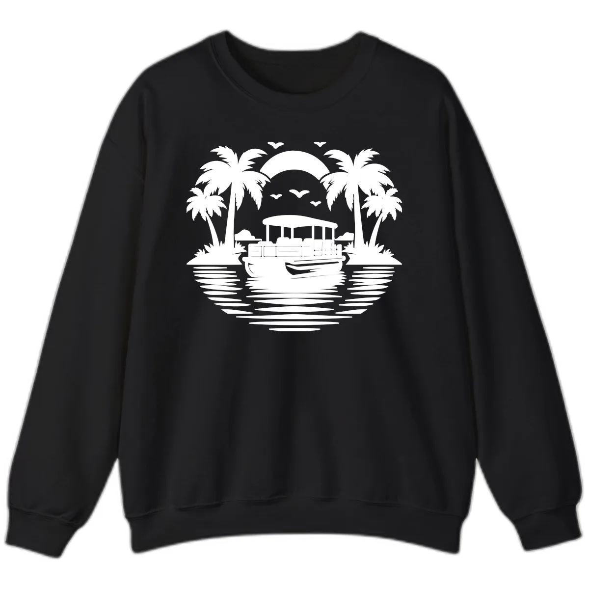 Pontoon Boat Tropical Sunset Sweatshirt in Black