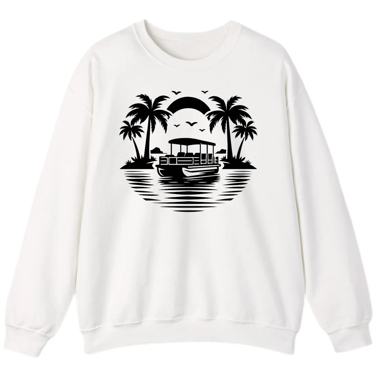 Pontoon Boat Tropical Sunset Sweatshirt in White