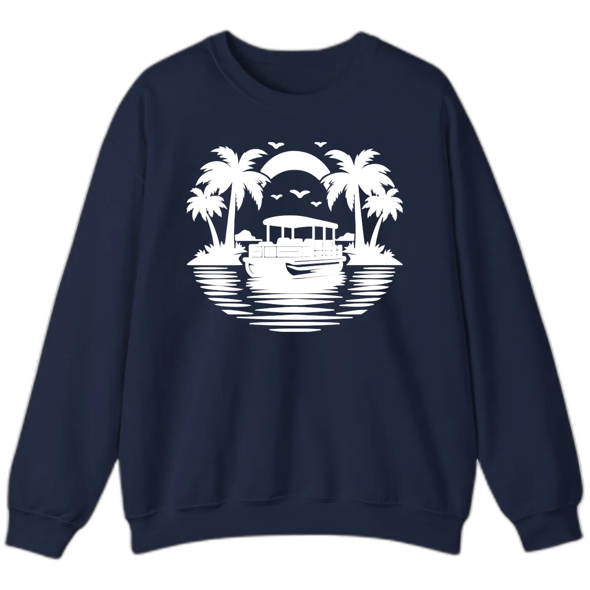 Pontoon Boat Tropical Sunset Sweatshirt in Navy