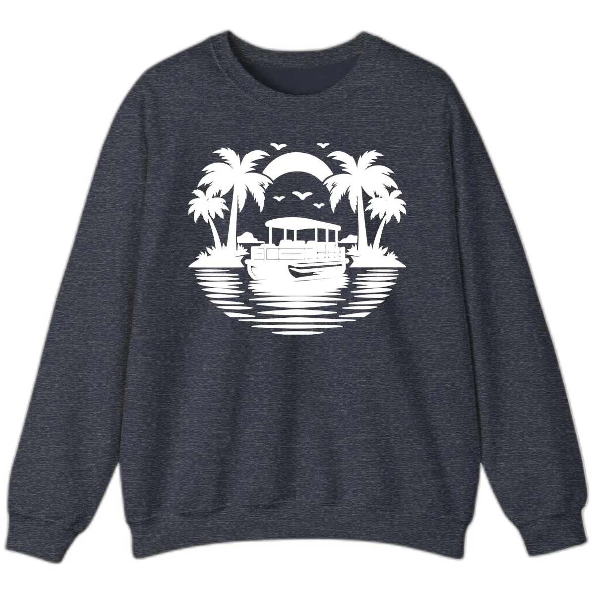 Pontoon Boat Tropical Sunset Sweatshirt in Heather Sport Dark Navy
