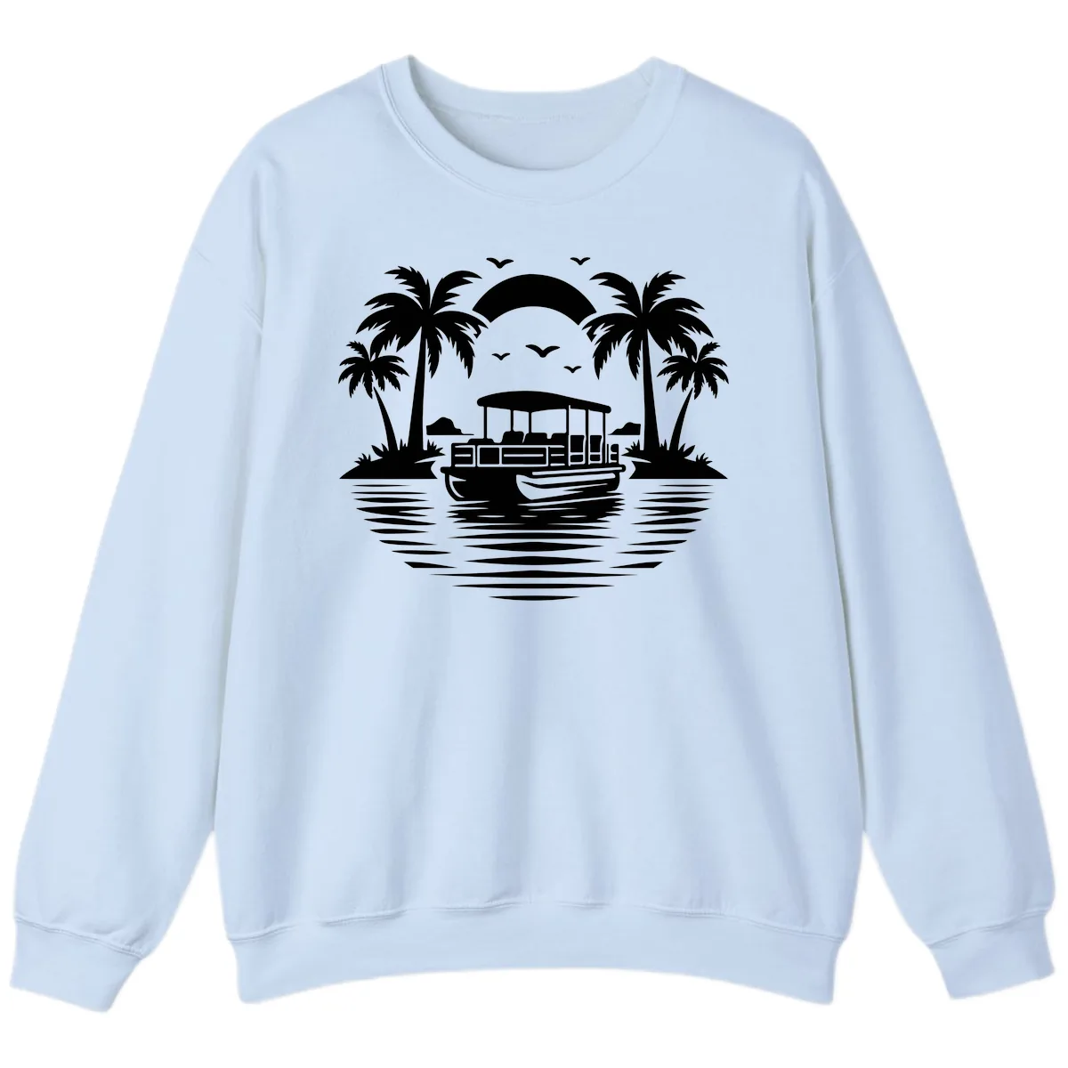 Pontoon Boat Tropical Sunset Sweatshirt in Light Blue