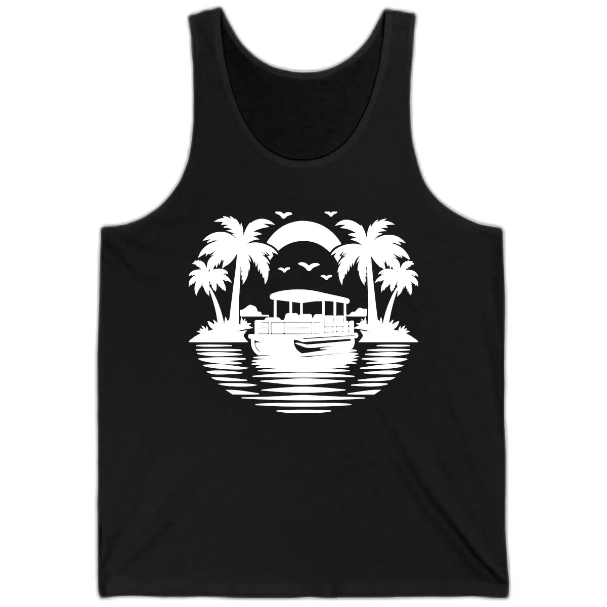 Pontoon Boat Tropical Sunset Tank in Black