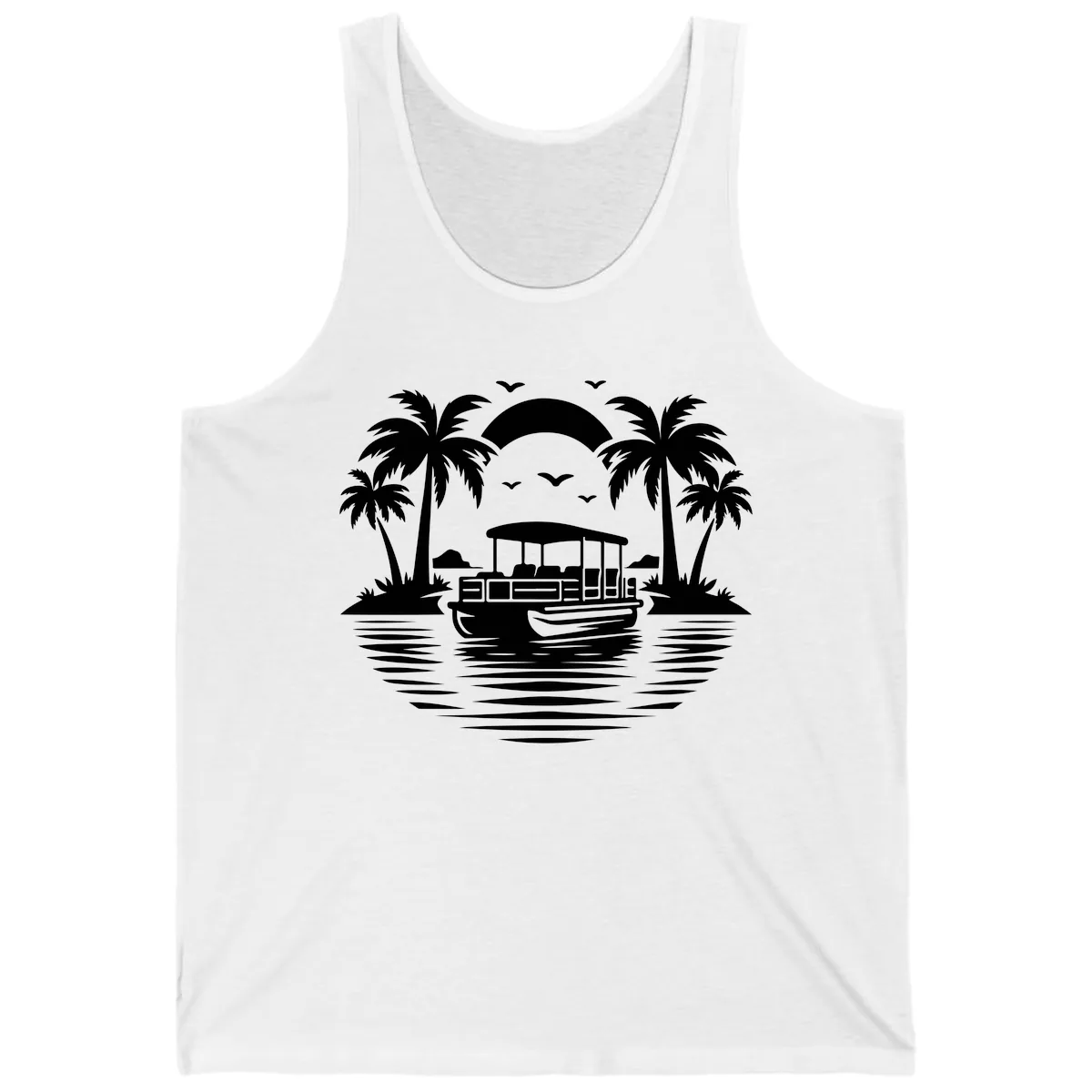 Pontoon Boat Tropical Sunset Tank in White