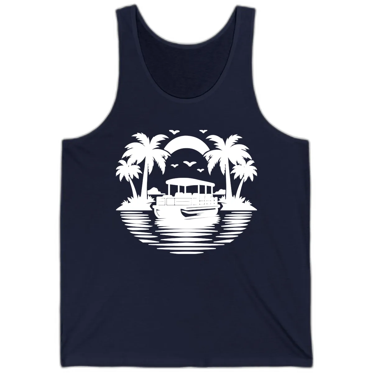 Pontoon Boat Tropical Sunset Tank in Navy