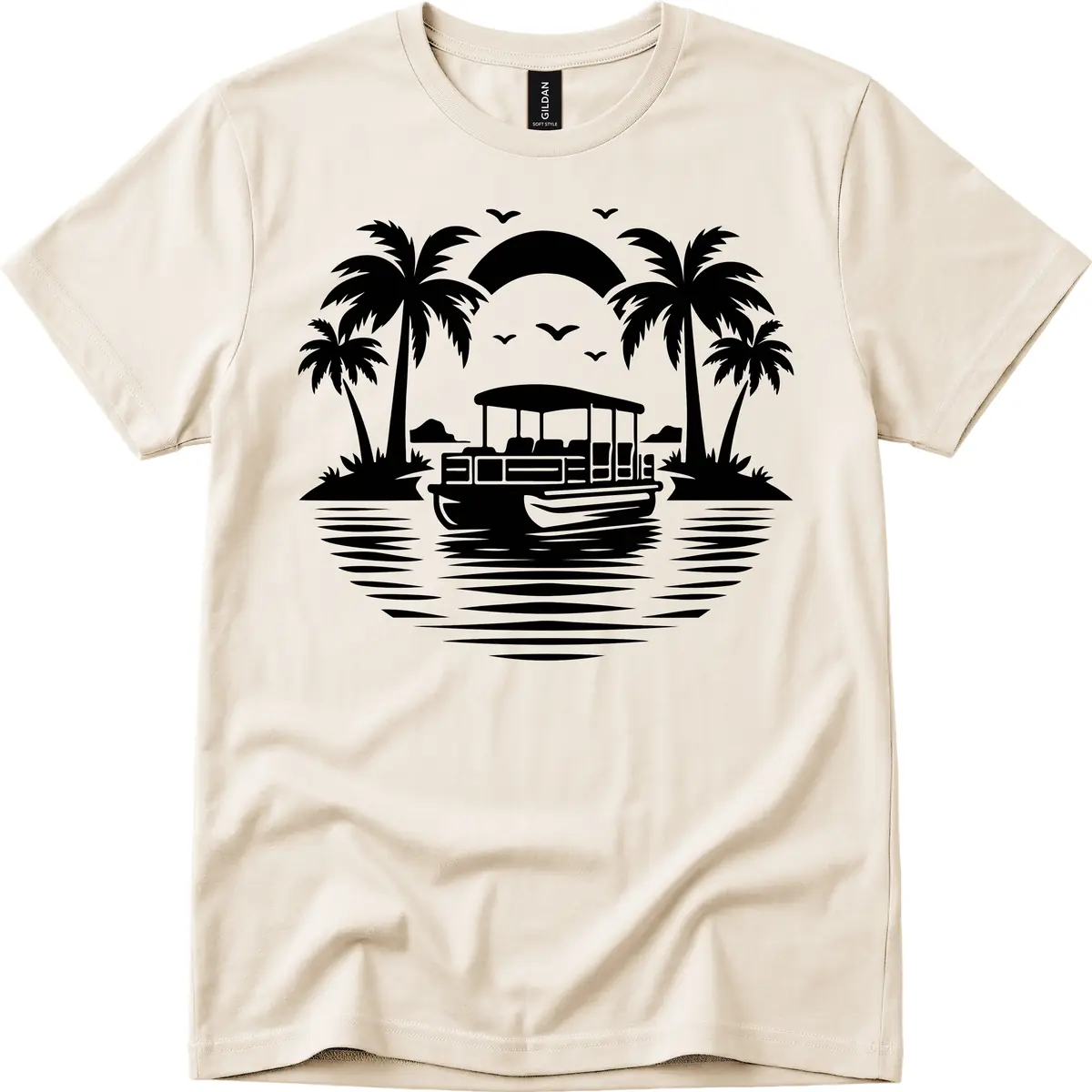 Pontoon Boat Tropical Sunset T-Shirt in Natural