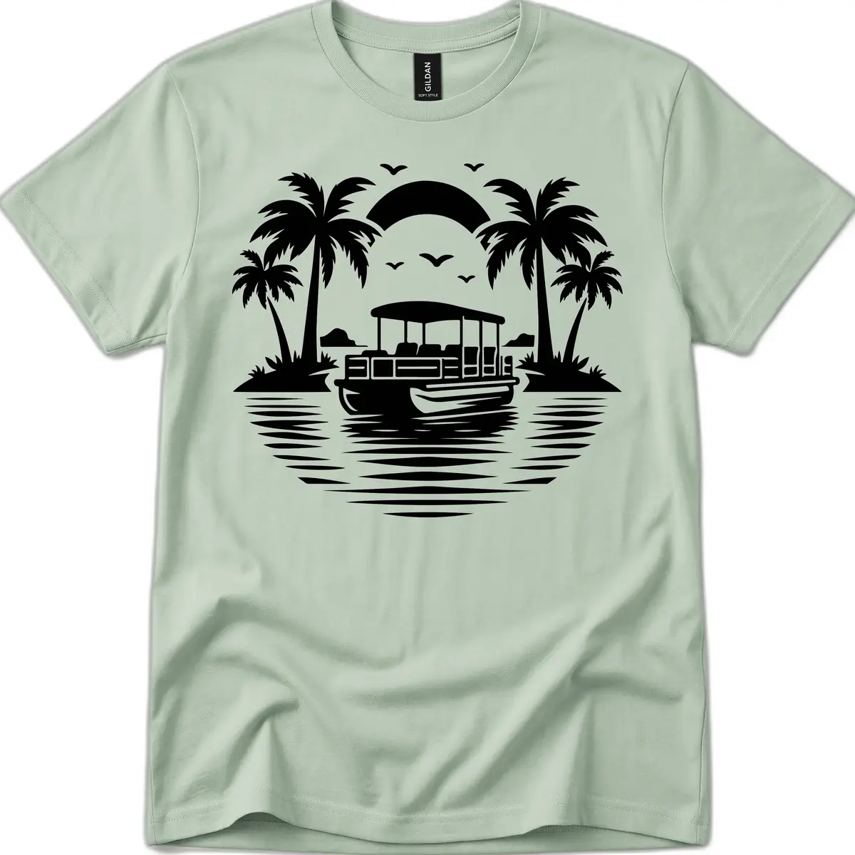 Pontoon Boat Tropical Sunset T-Shirt in Sage
