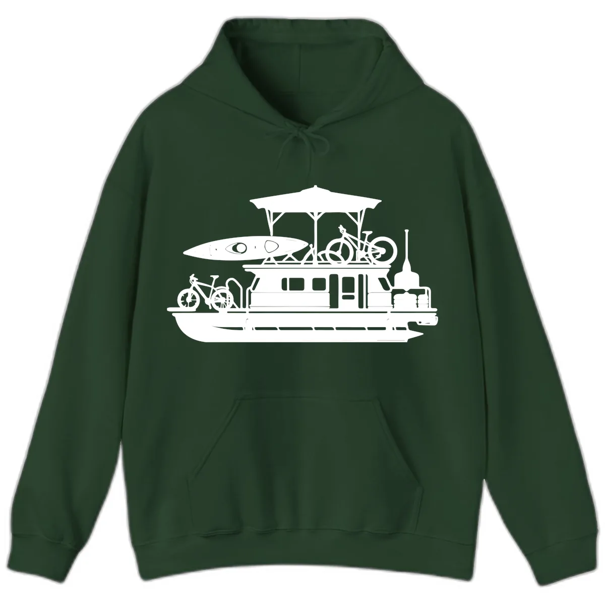 Pontoon Boat Adventure Lifestyle Hoodie in Forest Green
