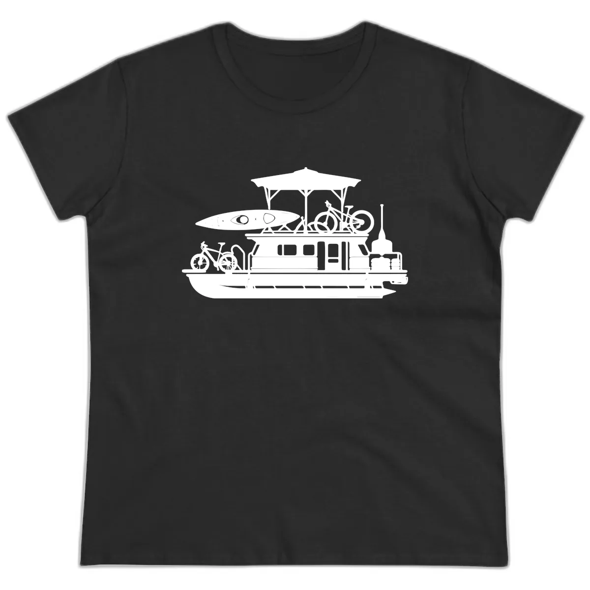 Pontoon Boat Adventure Lifestyle Ladies Tee in Black