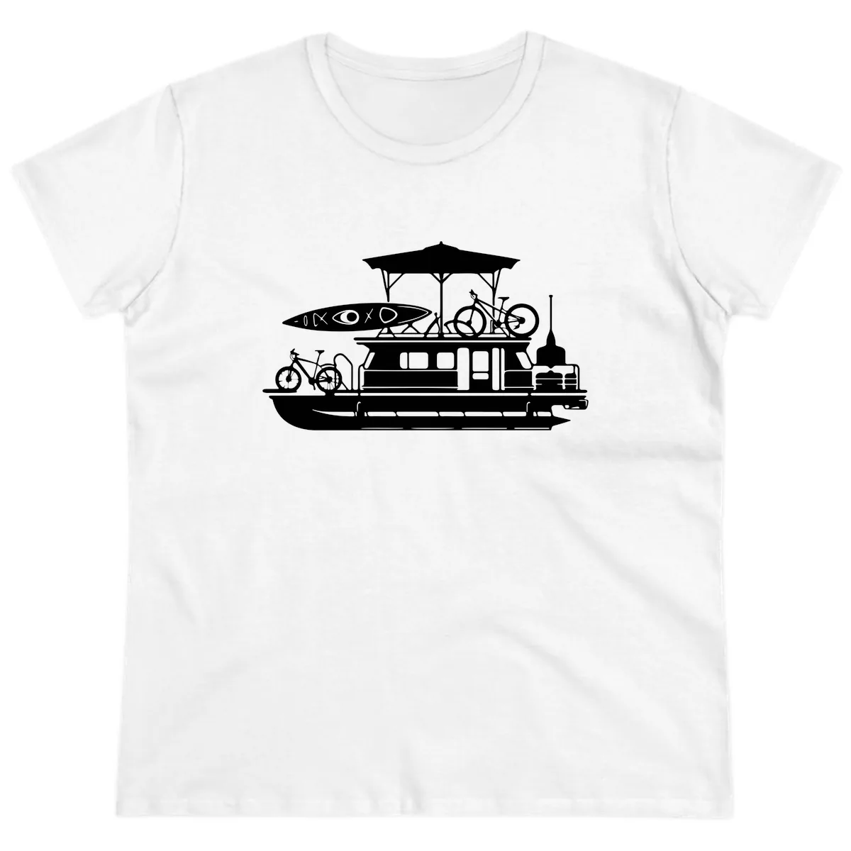 Pontoon Boat Adventure Lifestyle Ladies Tee in White
