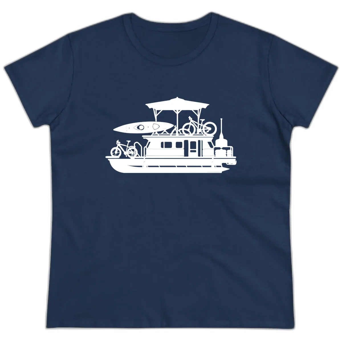 Pontoon Boat Adventure Lifestyle Ladies Tee in Navy