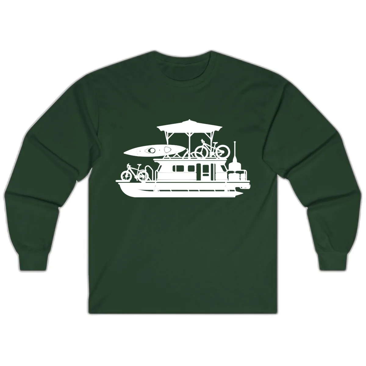 Pontoon Boat Adventure Lifestyle Long Sleeve in Forest Green