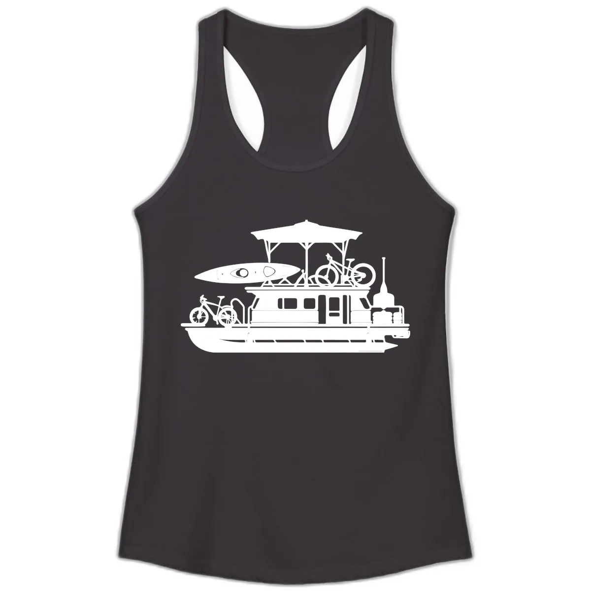 Pontoon Boat Adventure Lifestyle Ladies Tank in Black