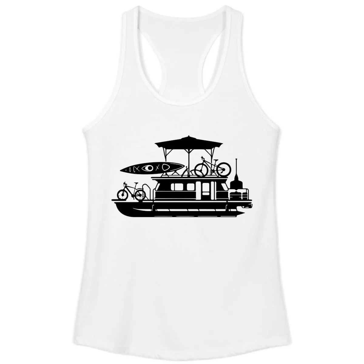 Pontoon Boat Adventure Lifestyle Ladies Tank in White