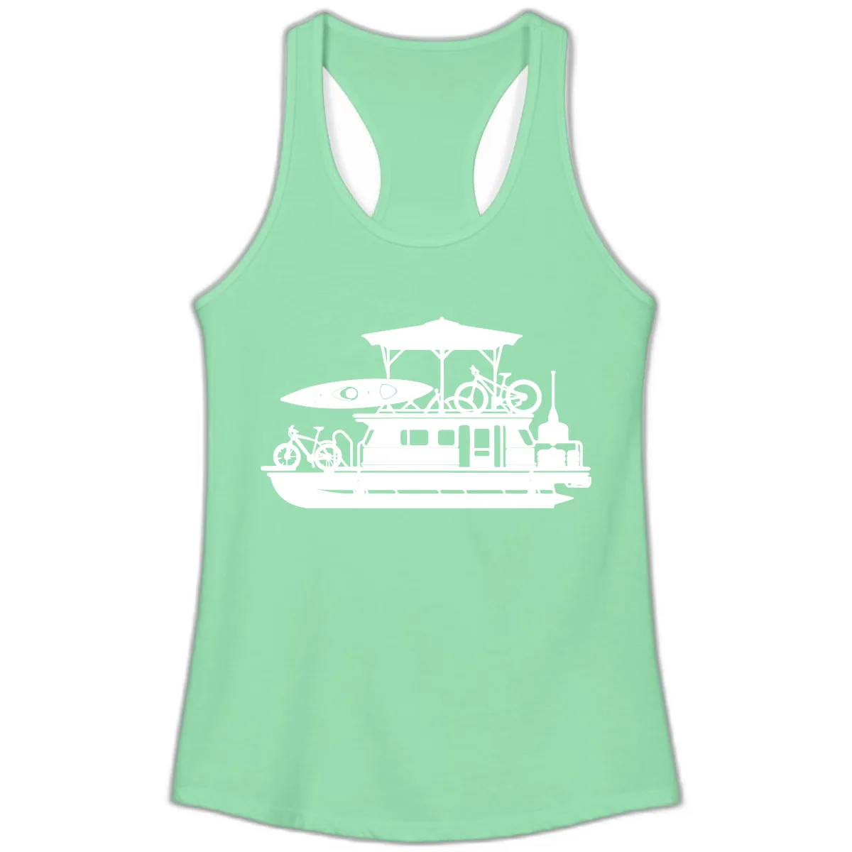 Pontoon Boat Adventure Lifestyle Ladies Tank in Solid Mint
