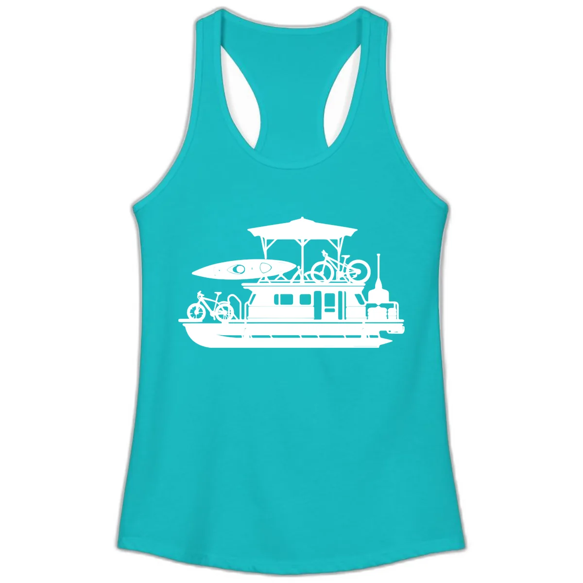 Pontoon Boat Adventure Lifestyle Ladies Tank in Tahiti Blue