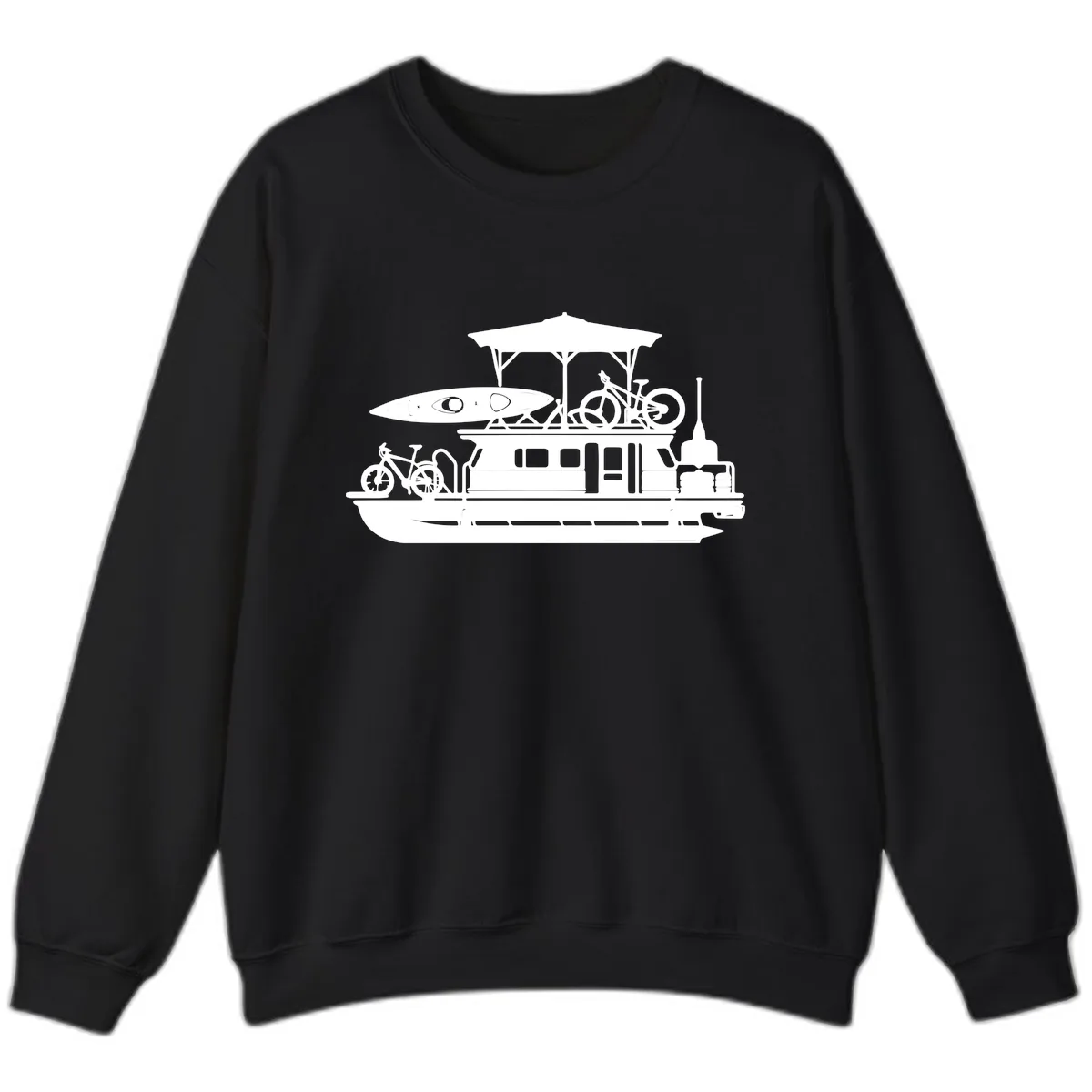 Pontoon Boat Adventure Lifestyle Sweatshirt in Black