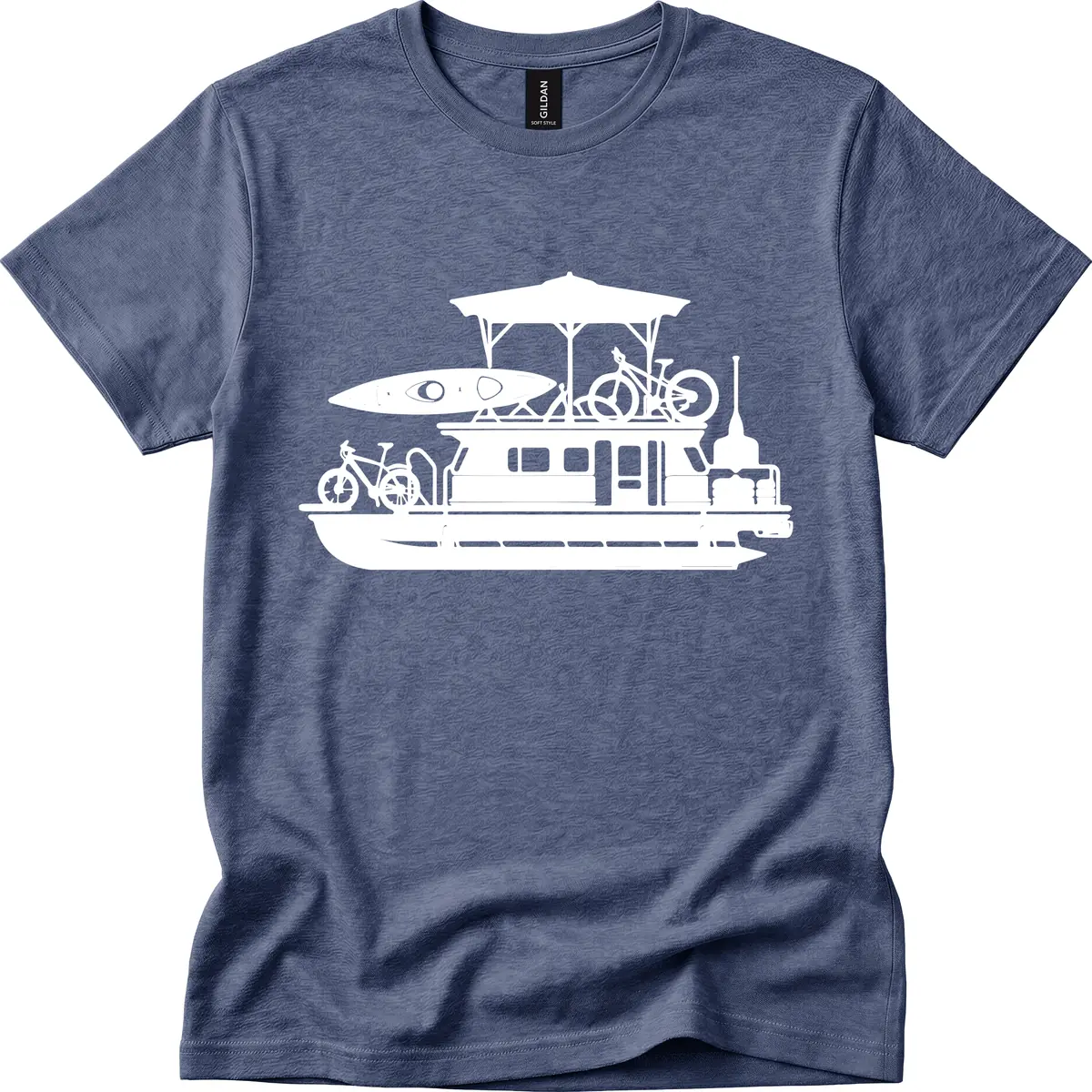 Pontoon Boat Adventure Lifestyle T-Shirt in Heather Navy