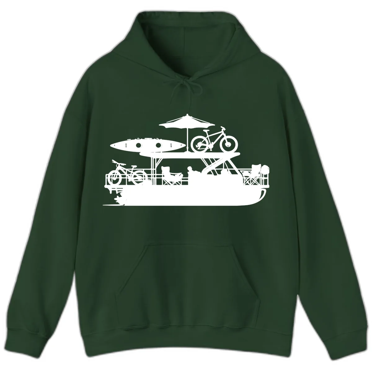 Pontoon Boat Lifestyle Design Hoodie in Forest Green