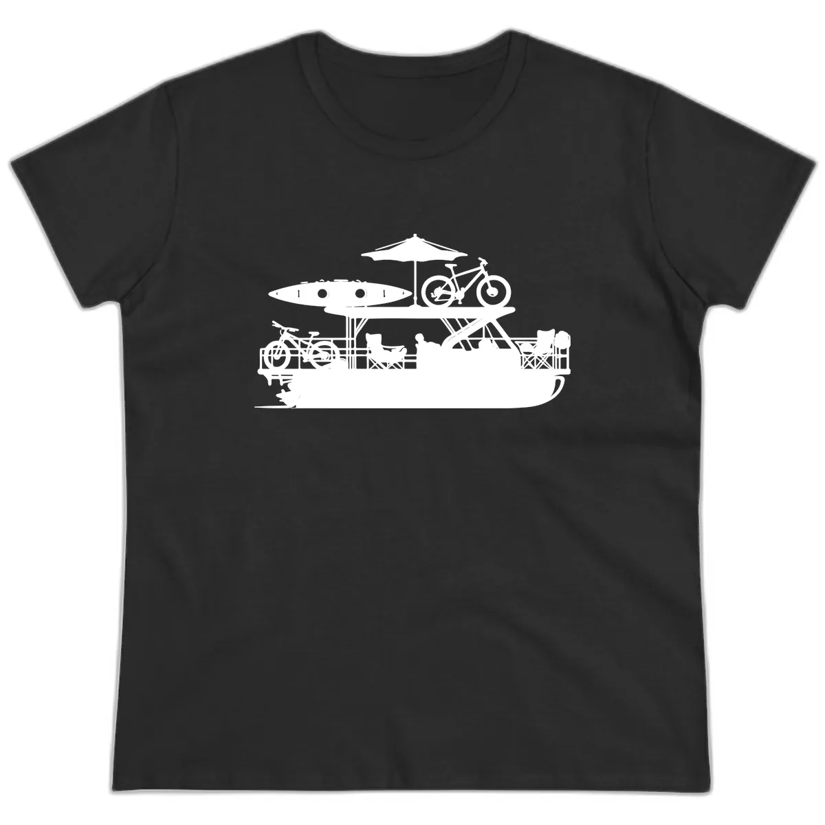 Pontoon Boat Lifestyle Design Ladies Tee in Black