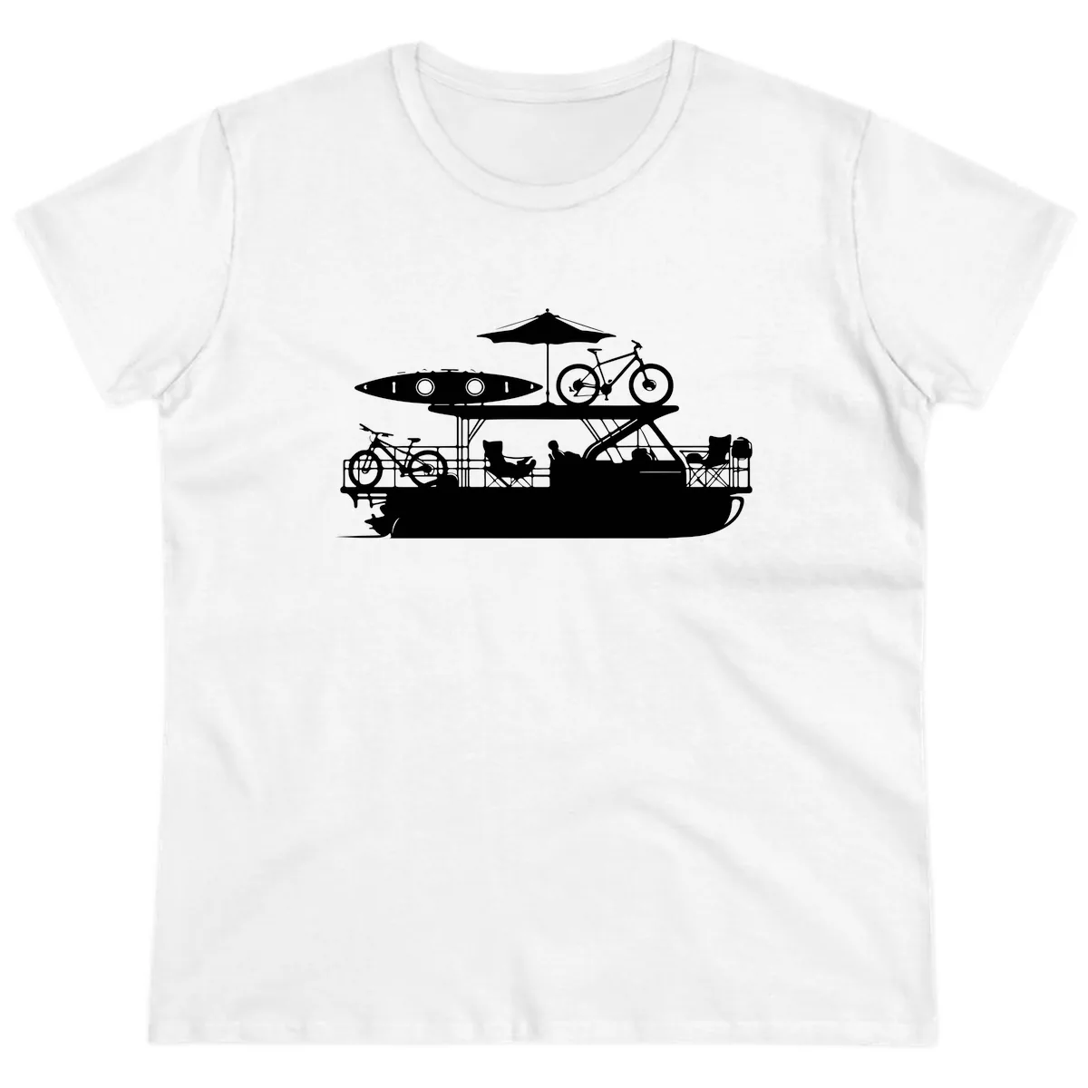 Pontoon Boat Lifestyle Design Ladies Tee in White