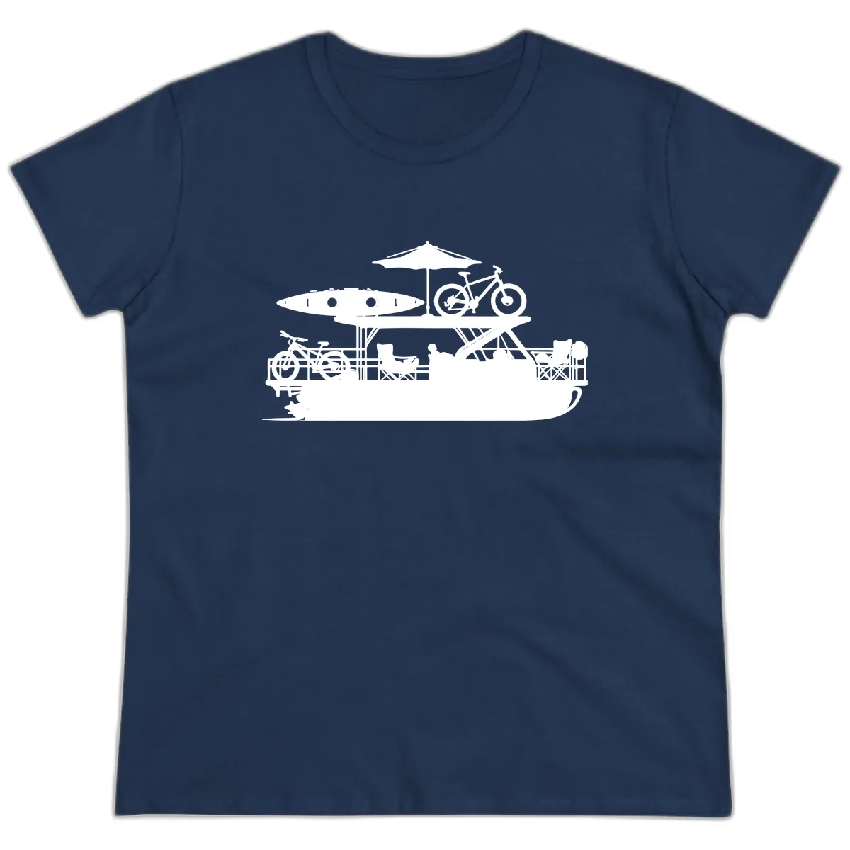 Pontoon Boat Lifestyle Design Ladies Tee in Navy