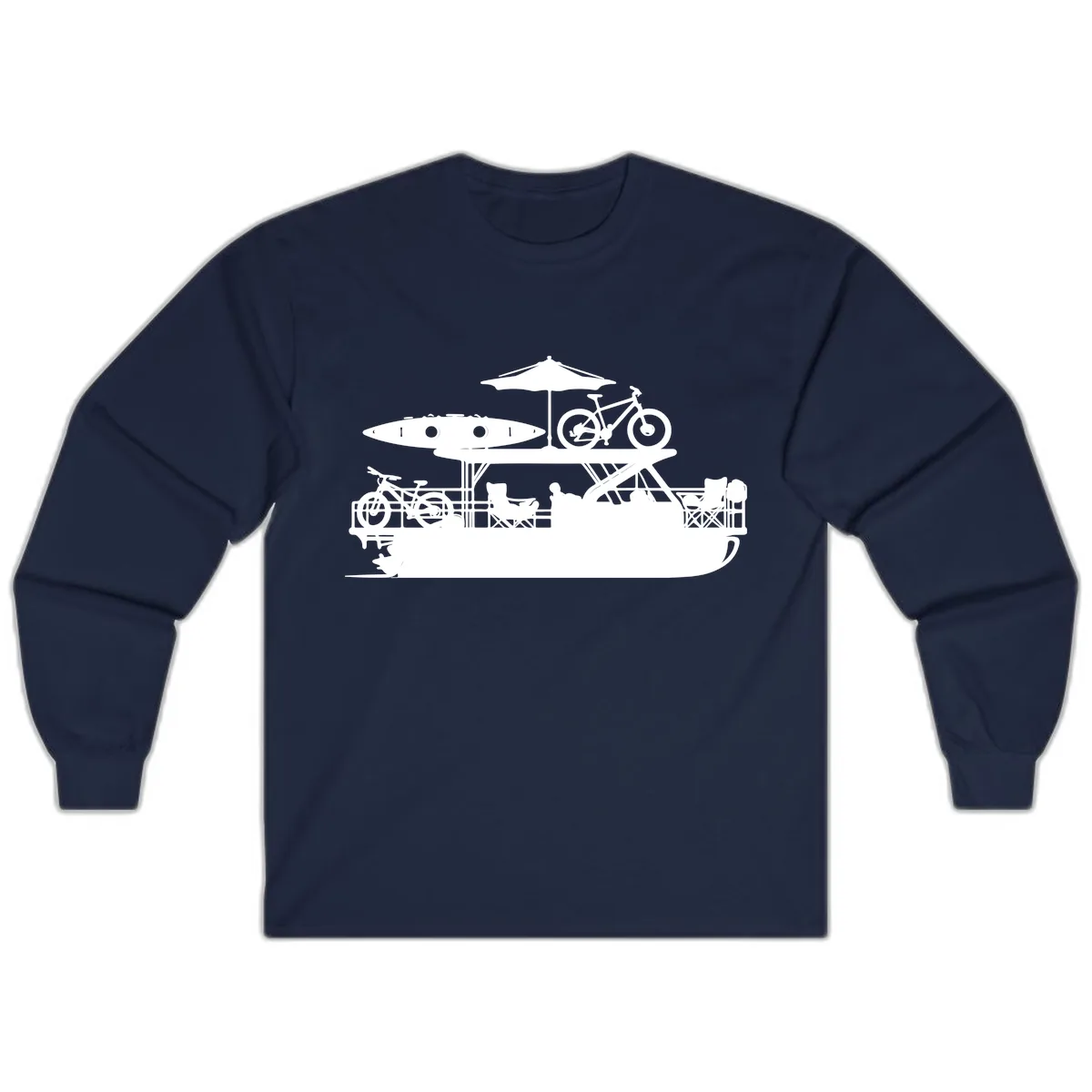 Pontoon Boat Lifestyle Design Long Sleeve in Navy
