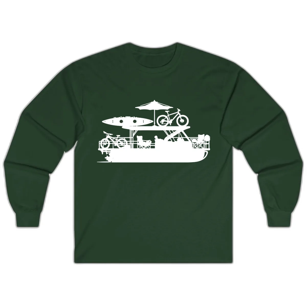 Pontoon Boat Lifestyle Design Long Sleeve in Forest Green