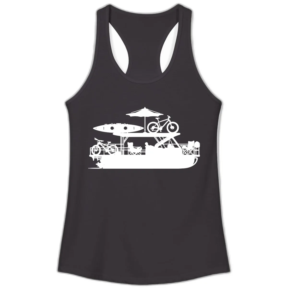 Pontoon Boat Lifestyle Design Ladies Tank in Black