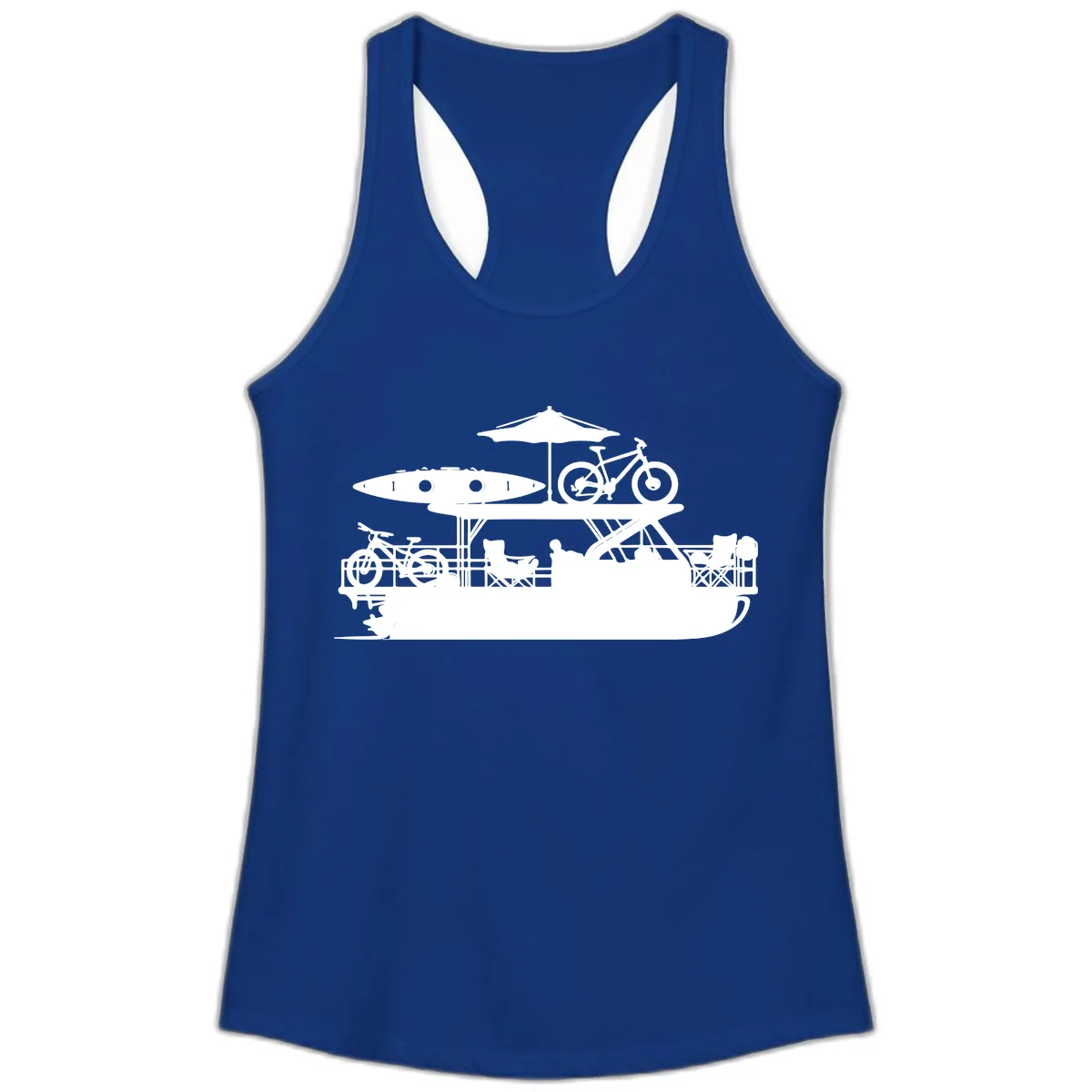 Pontoon Boat Lifestyle Design Ladies Tank in Solid Royal