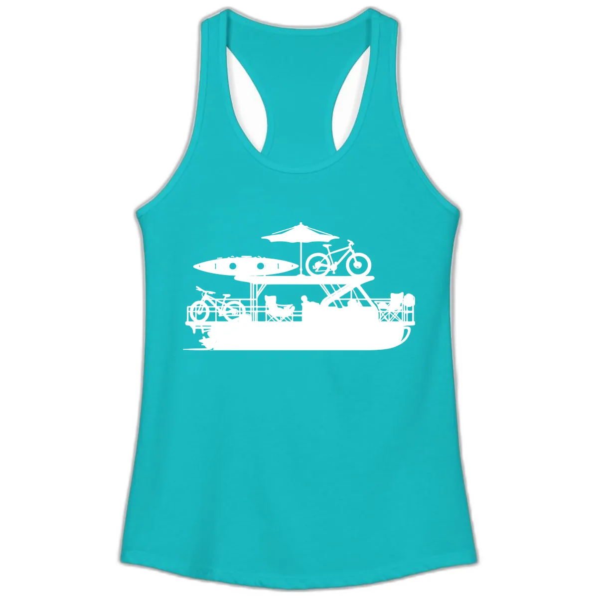 Pontoon Boat Lifestyle Design Ladies Tank in Tahiti Blue