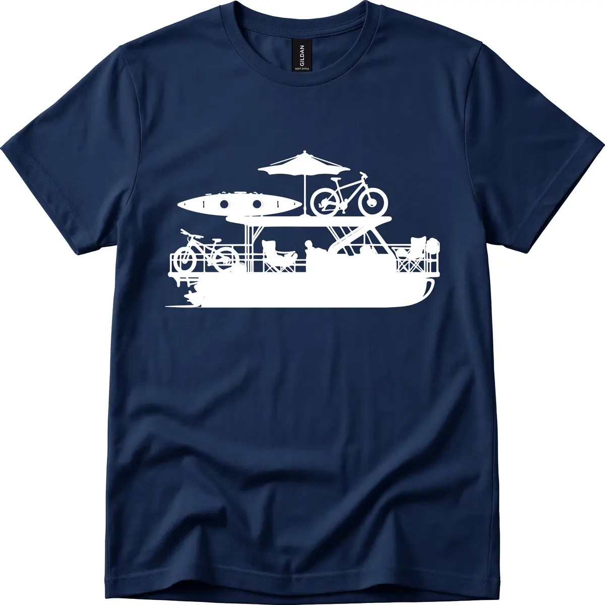 Pontoon Boat Lifestyle Design T-Shirt in Navy