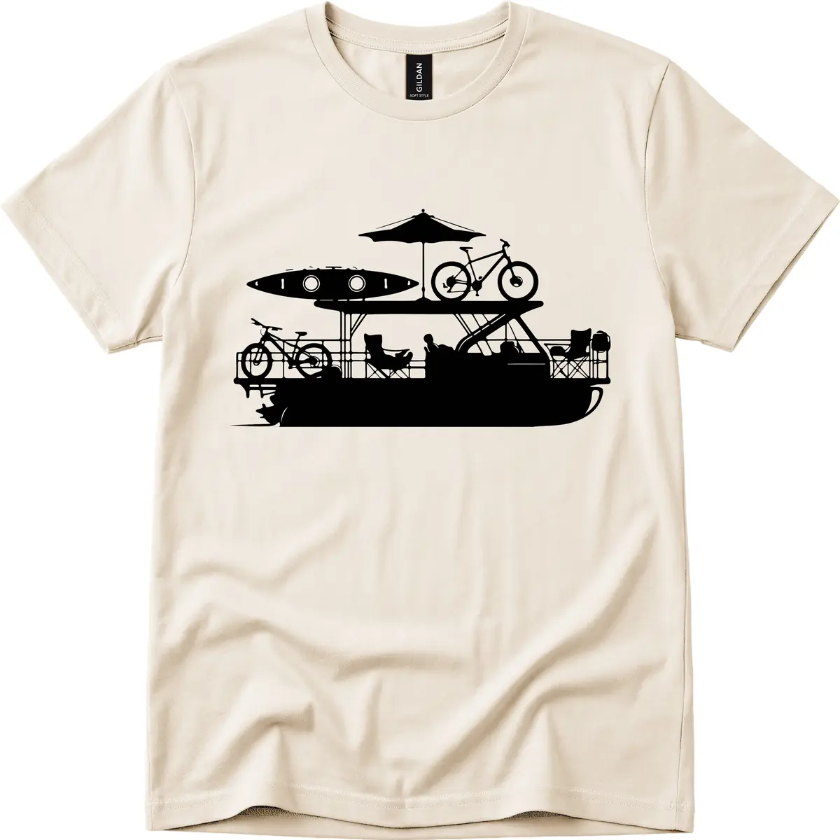 Pontoon Boat Lifestyle Design T-Shirt in Natural