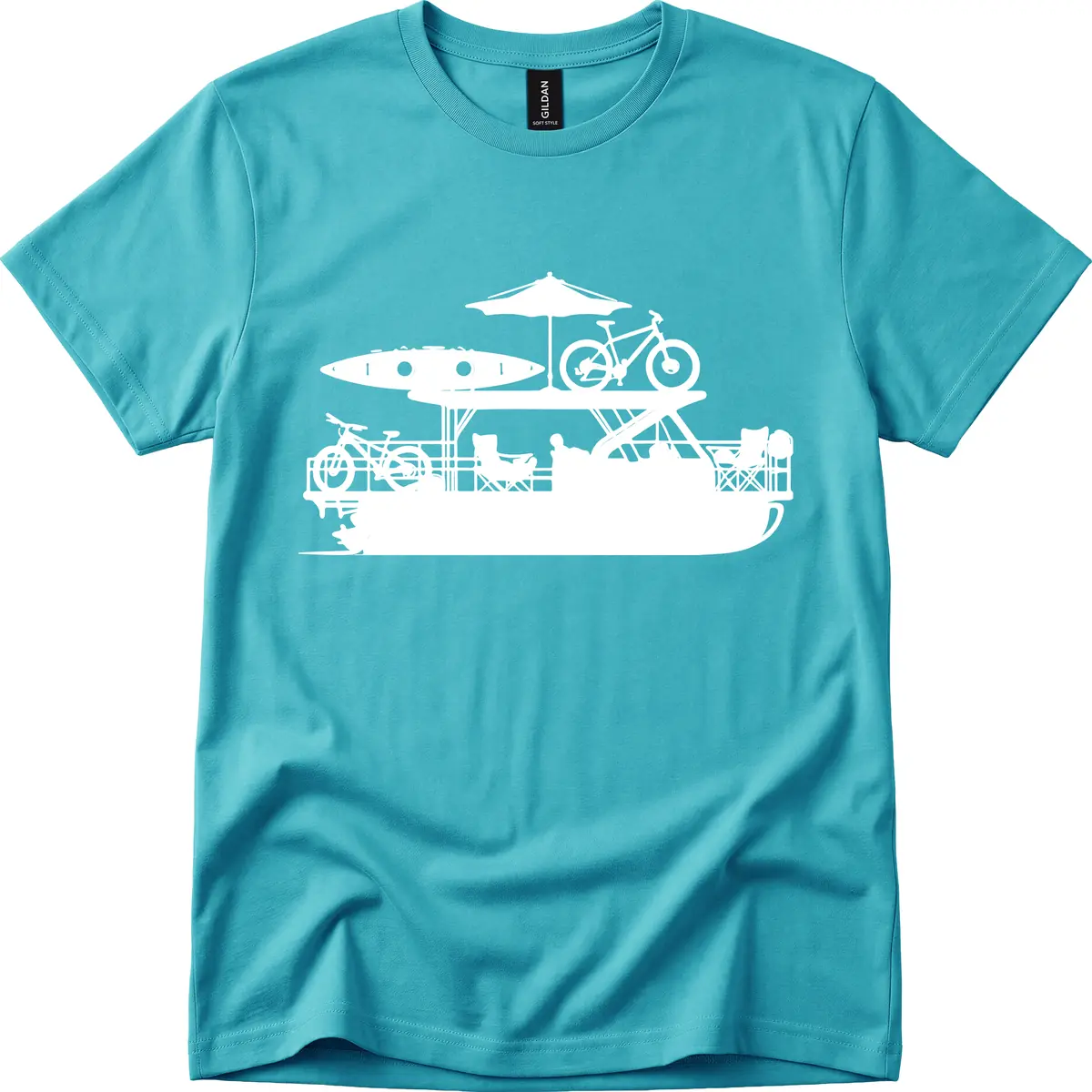 Pontoon Boat Lifestyle Design T-Shirt in Tropical Blue