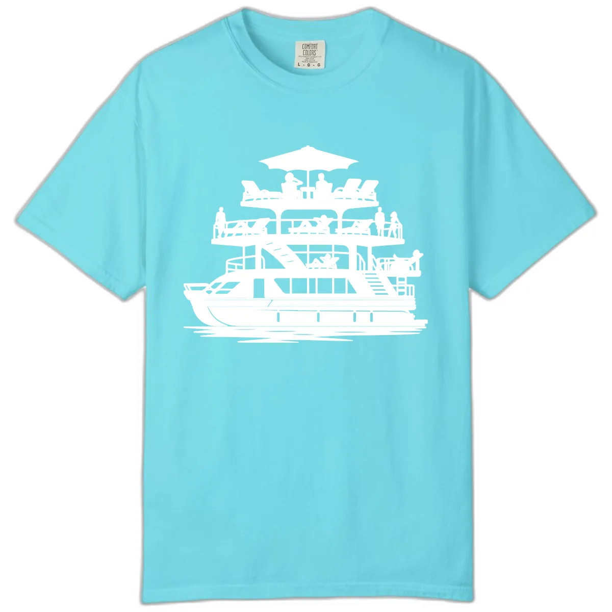 Pontoon Party People On Deck Comfort Color in Lagoon Blue