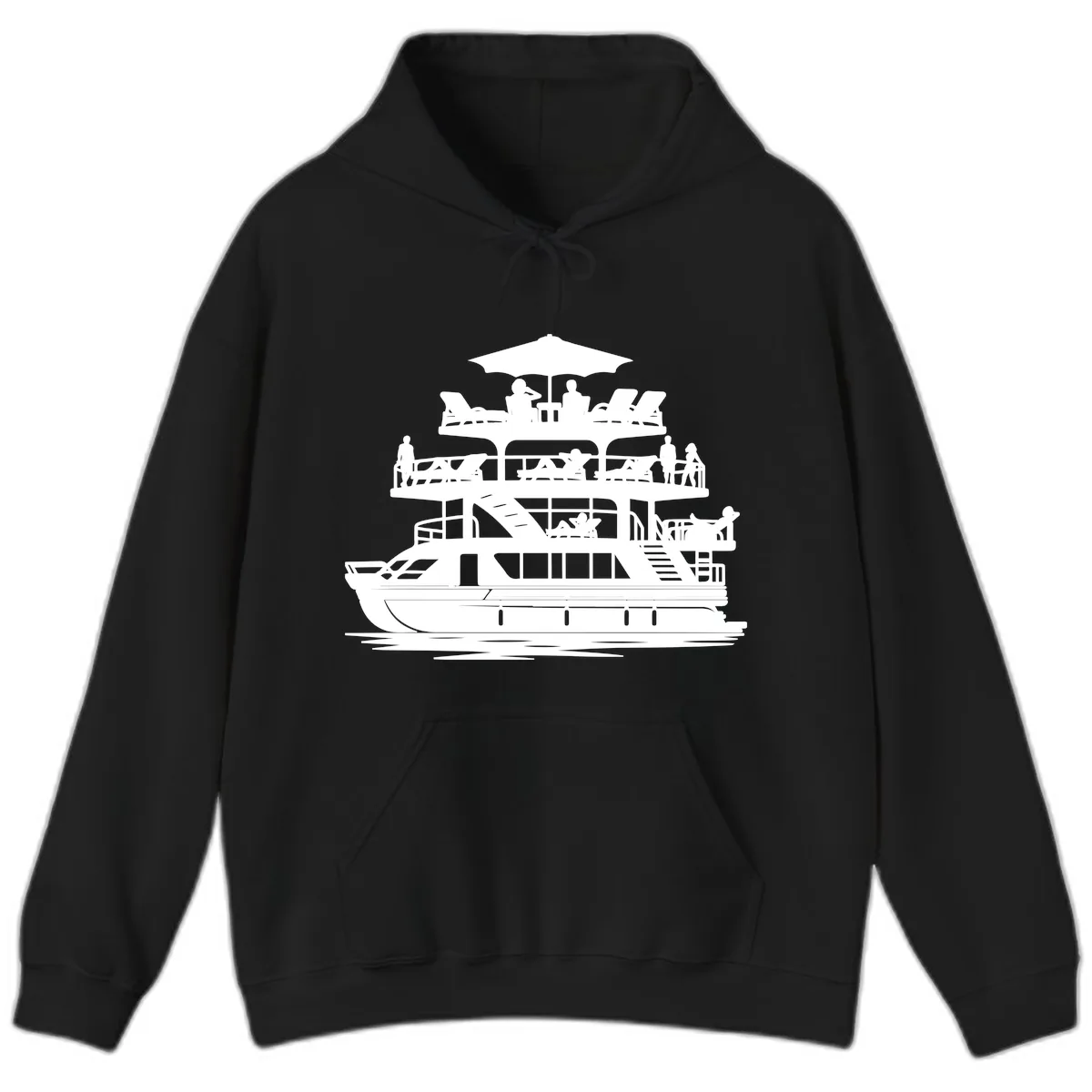 Pontoon Party People On Deck Hoodie in Black