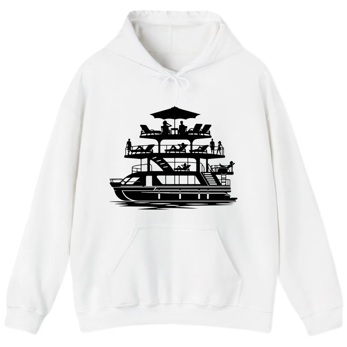 Pontoon Party People On Deck Hoodie in White